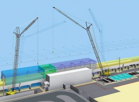 BIMモデルでホーム上屋の鉄骨建方を検討